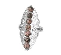 LCDIUDIU Bagues En Pierre Des 7 Chakras, Grande Bague En Argent Creuse Avec Perles Rondes En Forme De Fleur, Bague En Pierre D'Énergie Naturelle, Ouverte Et Réglable, Anneau De Pouce, Bijoux Cadea