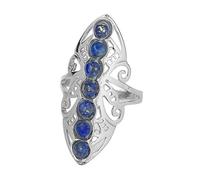 LCDIUDIU Bagues En Pierre Des 7 Chakras, Grande Bague En Argent Creuse Avec Perles Rondes En Pierre D'Énergie Naturelle, Ouverte Et Réglable, Anneau De Pouce, Bijoux Cadeau pour Femme, Lapis-Lazul
