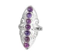 LCDIUDIU Bagues En Pierre Des 7 Chakras, Grande Bague En Argent Creuse Avec Perles Rondes En Pierre D'Énergie Naturelle, Ouverte Et Réglable, Anneau De Pouce, Bijoux Cadeau pour Femme Et Elle, Am