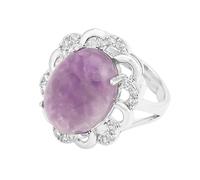 LCDIUDIU Bagues En Pierre Naturelle De Forme Ovale, Incrustation De Feuille D'Argent Zircon Énergie Violet Améthyste Bagues En Pierres Précieuses Ouvertes Réglables Pour Le Doigt Cercle De Pouce