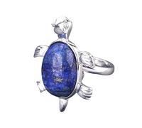 LCDIUDIU Bagues En Pierre Naturelle En Forme D'Animal En Forme De Tortue De Mer, Incrustation D'Argent, Bagues En Pierre Précieuse Sodalite Énergétique, Anneau De Doigt Réglable Ouvert, Anneau D