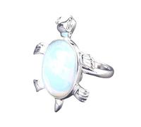 LCDIUDIU Bagues En Pierre Naturelle En Forme D'Animal En Forme De Tortue De Mer, Incrustation D'Argent, Bagues En Pierre Précieuse Sodalite Énergétique, Anneau De Doigt Réglable Ouvert, Anneau D