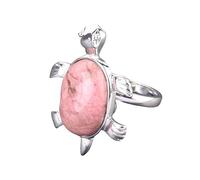 LCDIUDIU Bagues En Pierre Naturelle En Forme D'Animal En Forme De Tortue De Mer, Incrustation D'Argent, Bagues En Pierre Précieuse Sodalite Énergétique, Anneau De Doigt Réglable Ouvert, Anneau D