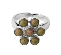 LCDIUDIU Bagues En Pierre Naturelle pour Femme, Incrustation De Fleurs En Argent, Rondes, Naturelles, Reiki, 7 Chakras, Pierre D'Énergie, Ajustable, Anneau De Pouce, Bijoux, Cadeau pour Petite Amie