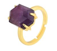LCDIUDIU Bagues Ouvertes En Pierre Naturelle pour Femmes, Serties Hexagonales En Or, Améthyste À Facettes, Bijou Énergétique, Ajustable, Anneau De Pouce, Cadeau pour Petite Amie Et Épouse, Amé