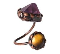 LCDIUDIU Bagues Ouvertes En Pierre Naturelle, Sertissage De Fleurs Vintage En Détresse, Améthyste Reiki, Double Gemme Énergétique, Anneau De Doigt Réglable, Anneau De Pouce, Bijoux Cadeau pour