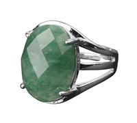 LCDIUDIU Bagues Ouvertes Réglables En Pierre Naturelle, Monture En Argent, Bagues Ovales À Facettes En Aventurine Verte, Anneau De Doigt, Anneau De Pouce, Bijoux Cadeau pour Elle, Petite Amie, Ép