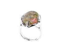 LCDIUDIU Bagues Ouvertes Réglables En Pierre Naturelle, Monture En Argent, Forme Ovale, Cristal Pastèque, Pierres Précieuses, Anneau De Doigt, Anneau De Pouce, Bijoux Cadeau pour Elle, Petite Ami
