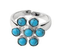 LCDIUDIU Bagues pour Femmes En Pierre Naturelle, Incrustation De Fleurs En Argent, Rondes, Naturelles, Reiki, 7 Chakras, Pierre D'Énergie, Ajustable, Anneau De Pouce, Bijoux, Cadeau pour Petite Ami