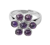 LCDIUDIU Bagues pour Femmes En Pierre Naturelle, Incrustation De Fleurs En Argent, Rondes, Naturelles, Reiki, 7 Chakras, Énergie, Ouvert, Réglable, Anneau De Pouce, Bijoux, Cadeau pour Petite Amie