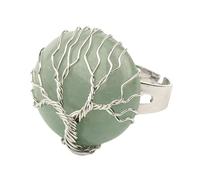 LCDIUDIU Bagues Rondes En Pierre Naturelle, Fil D'Argent Enroulé Arbre De Vie Pierre Ronde Bagues En Pierre Précieuse Ouverte Réglable Doigt Circlet Pouce Band Reiki Bijoux Cadeau Pour Elle Petit