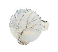 LCDIUDIU Bagues Rondes En Pierre Naturelle, Fil D'Argent Enroulé Arbre De Vie Pierre Ronde Bagues En Pierre Précieuse Ouverte Réglable Doigt Circlet Pouce Band Reiki Bijoux Cadeau Pour Elle Petit