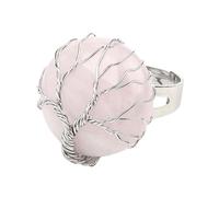 LCDIUDIU Bagues Rondes En Pierre Naturelle, Fil D'Argent Enroulé Arbre De Vie Pierre Ronde Bagues En Pierre Précieuse Ouverte Réglable Doigt Circlet Pouce Band Reiki Bijoux Cadeau Pour Elle Petit