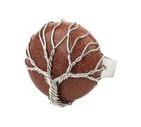 LCDIUDIU Bagues Rondes En Pierre Naturelle, Fil D'Argent Enroulé Arbre De Vie Pierre Ronde Bagues En Pierre Précieuse Ouverte Réglable Doigt Circlet Pouce Band Reiki Bijoux Cadeau Pour Elle Petit