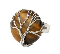 LCDIUDIU Bagues Rondes En Pierre Naturelle, Fil D'Argent Enroulé Arbre De Vie Pierre Ronde Bagues En Pierre Précieuse Ouverte Réglable Doigt Circlet Pouce Band Reiki Bijoux Cadeau Pour Elle Petit