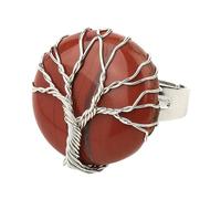 LCDIUDIU Bagues Rondes En Pierre Naturelle, Fil D'Argent Enroulé Arbre De Vie Pierre Ronde Bagues En Pierre Précieuse Ouverte Réglable Doigt Circlet Pouce Band Reiki Bijoux Cadeau Pour Elle Petit