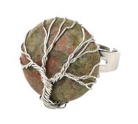 LCDIUDIU Bagues Rondes En Pierre Naturelle, Fil D'Argent Enroulé Arbre De Vie Pierre Ronde Bagues En Pierre Précieuse Ouverte Réglable Doigt Circlet Pouce Band Reiki Bijoux Cadeau Pour Elle Petit