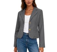 LCDIUDIU Blazer Court pour Femme, Veste De Tailleur Kaki À Revers Cranté Et Manches Longues, Boutonnée, Coupe Ajustée, Idéale pour L'Été, Le Bureau Ou Les Soirées. Gris M.
