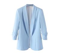 LCDIUDIU Blazer Femme Ouvert sur Le Devant, Col Châle, Manches 3/4 Froncées, Veste De Tailleur Légère Et Décontractée, Coupe Ajustée, Bleu S, Idéale pour Le Printemps Et L'Été, Au Bureau Ou en Soiré