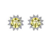 LCDIUDIU Boucles D'Oreilles À Tige En Argent Sterling 925, Petites Fleurs En Diamant Taille Ronde De 5 Mm, Hypoallergéniques, Pierre Naissance, Bijoux, Cadeau pour Femme, Épouse, Maman, Jaune
