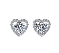 LCDIUDIU Boucles D'Oreilles En Argent Sterling 925 En Forme De Cœur, Incrustation D'Amour, Diamant Rond De 5 Mm, Petites Boucles D'Oreilles Hypoallergéniques, Pierre Naissance, Bijoux Cadeau pour