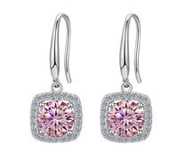 LCDIUDIU Boucles D'Oreilles Pendantes En Argent Sterling 925 pour Femme, Crochets D'Oreilles Drapés En Zircon Cubique Carré Creux Incrusté, Hypoallergéniques, Avec Pierre Naissance, Bijoux À Of