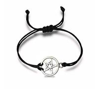 LCDIUDIU Bracelet Tissé,avec Pentagramme Rond Creux Tressé Noir Bracelets À Breloques Réglables Simple Cadeau D'Amitié pour Enfants Garçon Fille Couples Hommes Femmes