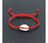 LCDIUDIU Bracelet Tissé,Corde De Cire Rouge avec Coquillage Naturel Blanc À La Main Tressé Réglable Bracelets À Breloques Chanceux Cadeau D'Amitié pour Garçon Fille Couples Hommes Femmes