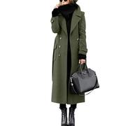 LCDIUDIU Caban Femme En Laine Mélangée, Col À Revers, Trench Coat Gris Croisé Rétro, Veste Longue D'Hiver Automne Hiver Ceinturée, Veste D'Extérieur Classique Et Élégante Avec Poche, Ver