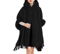 LCDIUDIU Cape Femme,Châle d'hiver À Capuche Doublé Polaire pour Femme, Jacquard Ondulé Gris, Ouvert sur Le Devant, Ourlet À Pompons, Cardigan, Poncho, Cape Surdimensionnée, Écharpe Chaude, Co