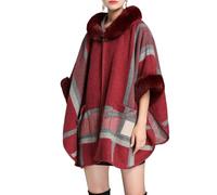 LCDIUDIU Cape Femme,Châle d'hiver À Capuche en Laine À Carreaux pour Femme, Noir, Col en Fausse Fourrure, Cardigan À Boucle, Cape Surdimensionnée À Carreaux Vintage, Poncho Chaud, Écharpe, Co