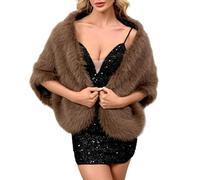 LCDIUDIU Châle d'hiver en Fausse Fourrure pour Femme, Cape De Mariée, Robe De Mariée, Rouge Foncé, Ouvert sur Le Devant, Cardigan en Peluche Moelleuse, Poncho, Grande Écharpe, Couverture C