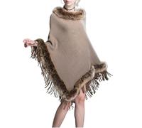 LCDIUDIU Châle Tricoté pour Femme, Cape Longue en Fausse Fourrure Blanche, Col en Losange, Pull Tricot, Hiver Chaud, Pompon, Sensation Cachemire, Grande Écharpe, Couverture, Poncho, Élégant, So