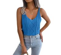 LCDIUDIU Débardeur en Maille Torsadée pour Femme, Col V Noir, Maille Losanges, Gilet Léger Et Extensible, Coupe Ajustée, Style Camisole, Haut Décontracté D'Été pour La Plage, Bleu, Taille S