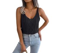 LCDIUDIU Débardeur en Maille Torsadée pour Femme, Noir, Col V, Motif Losanges. Gilet Léger Et Extensible, Coupe Ajustée, Style Camisole, Idéal pour L'Été Et La Plage. Noir, Taille M.