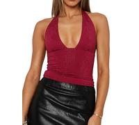 LCDIUDIU Débardeur sans Manches À Strass Scintillants, Col Halter, Décolleté en V Profond, Dos Nu, Maille Pailletée, Coupe Slim, Style Y2K, Idéal pour L'Été, Soirées en Club Ou Carnaval, Ro