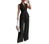 LCDIUDIU Ensemble Deux Pièces pour Femme, Élégant Et Habillé : Veste Sans Manches À Col V Cache Cœur Et Pantalon Taille Haute À Jambes Larges. Parfait pour L'Été, Ce Modèle Élégant Et Aj