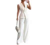 LCDIUDIU Ensemble Deux Pièces pour Femme, Élégant Et Habillé : Veste Sans Manches À Col V Cache Cœur Et Pantalon Taille Haute À Jambes Larges. Parfait pour L'Été, Ce Modèle Élégant Et Aj