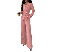 LCDIUDIU Ensemble Veste Blazer Cache Cœur À Manches Longues Et Pantalon Large Taille Haute, Élégant Et Ajusté, Rose M, Idéal pour Le Travail, Le Bureau, Les Soirées Et Les Occasions Form