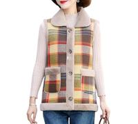LCDIUDIU Gilet Polaire D'Hiver À Carreaux pour Femme, Avec Boutons À Revers Réversibles, Sans Manches, Style Rétro, À Carreaux, Thermique, Avec Poches, Jaune Xs