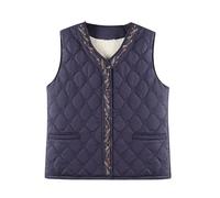 LCDIUDIU Gilet Polaire Thermique D'Hiver pour Femme Âgée, Sans Manches, Col En V, Boutons, Broderie De Fleurs De Lotus Et De Losanges, Matelassé, Violet Foncé, Taille M.
