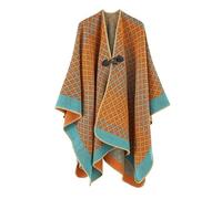 LCDIUDIU Grand Châle À Carreaux pour Femmes, Rétro Noir Grille Col en V Bouton en Corne Colorblock Tricot Poncho Cardigan Automne Hiver Surdimensionné Chaud Écharpe Couverture Unisexe Cape Oran