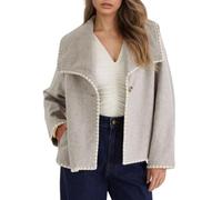 LCDIUDIU Manteau Court En Laine Gris Clair pour Femme, Manches Longues, Grands Revers Ondulés, Bordure A, Bouton, Cardigan, Automne Hiver, Décontracté, Ample, Transition, Vêtements D'Extérieur,