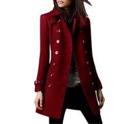 LCDIUDIU Manteau D'Hiver Mi Long En Laine pour Femme, Noir, Veste Croisée À Revers, Manches Longues, Boucle, Vêtement D'Extérieur Élégant, Blazer Classique pour Le Bureau, Mélange De Laine, C