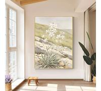 LCDIUDIU Peinture À L'Huile Botanique Peinte À La Main Représentant Une Colline Rocheuse Avec Des Asphodèles Blancs, Toile Sans Cadre, Décoration Murale pour Salon, Chambre, Entrée, Intérieur