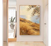 LCDIUDIU Peinture À L'Huile Sur Toile Représentant Un Coucher de Soleil Sur La Côte Dorée Et Des Branches D'Olivier, Peinte À La Main. Décoration Murale Chaleureuse Et Naturelle pour Salon, Ch