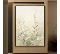 LCDIUDIU Peinture À L'Huile Texturée Peinte La Main, Représentant Des Fleurs Sauvages Blanches Et de L'Herbe, Sans Cadre. Décoration Murale Botanique pour Salon, Chambre Ou Entrée. 150 X 220 C