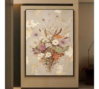 LCDIUDIU Peinture À L'Huile Texturée Peinte La Main Représentant Des Fleurs Sauvages Séchées, Sans Cadre, Art Mural Botanique Vintage de Ginkgo, Œuvre D'Art Wabi-Sabi, Décoration Intérieure