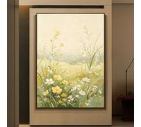 LCDIUDIU Peinture À L'Huile Texturée Peinte La Main Représentant une Prairie de Fleurs Sauvages, Sans Cadre, Avec Des Marguerites Jaunes. Décoration Murale Vintage pour Salon Ou Maison, 80
