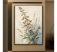 LCDIUDIU Peinture À L'Huile Texturée Peinte La Main, Sans Cadre, Représentant Des Fleurs Sauvages de Digitale Brune Vintage Sur une Toile de Pin, Style Rustique Champêtre, Décoration Murale pou